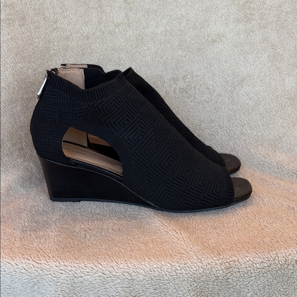 Adrienne Vittadini Black Peep-Toe Wedges - Picture 3 of 7